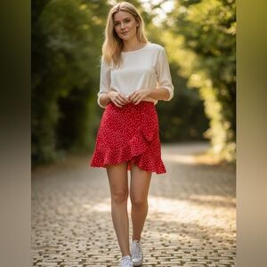 ROMWE Red & White Stars Flutter Mini Skirt